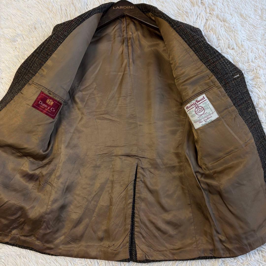 ハリスツイード テーラードジャケット くるみボタン チェック ブラウン