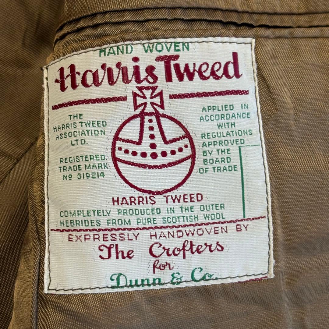 ハリスツイード テーラードジャケット くるみボタン チェック ブラウン