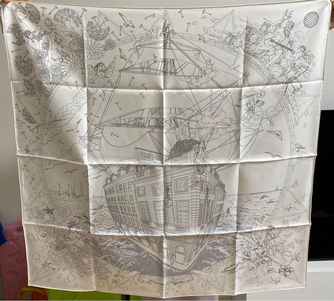 値下げ新品2024SS　エルメス　カレ90　エルメスフラッグシップ　ホワイト