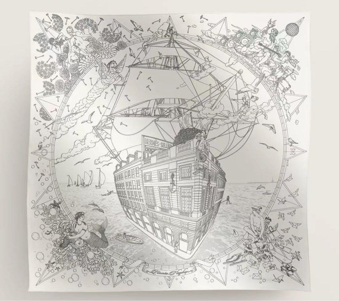 値下げ新品2024SS　エルメス　カレ90　エルメスフラッグシップ　ホワイト