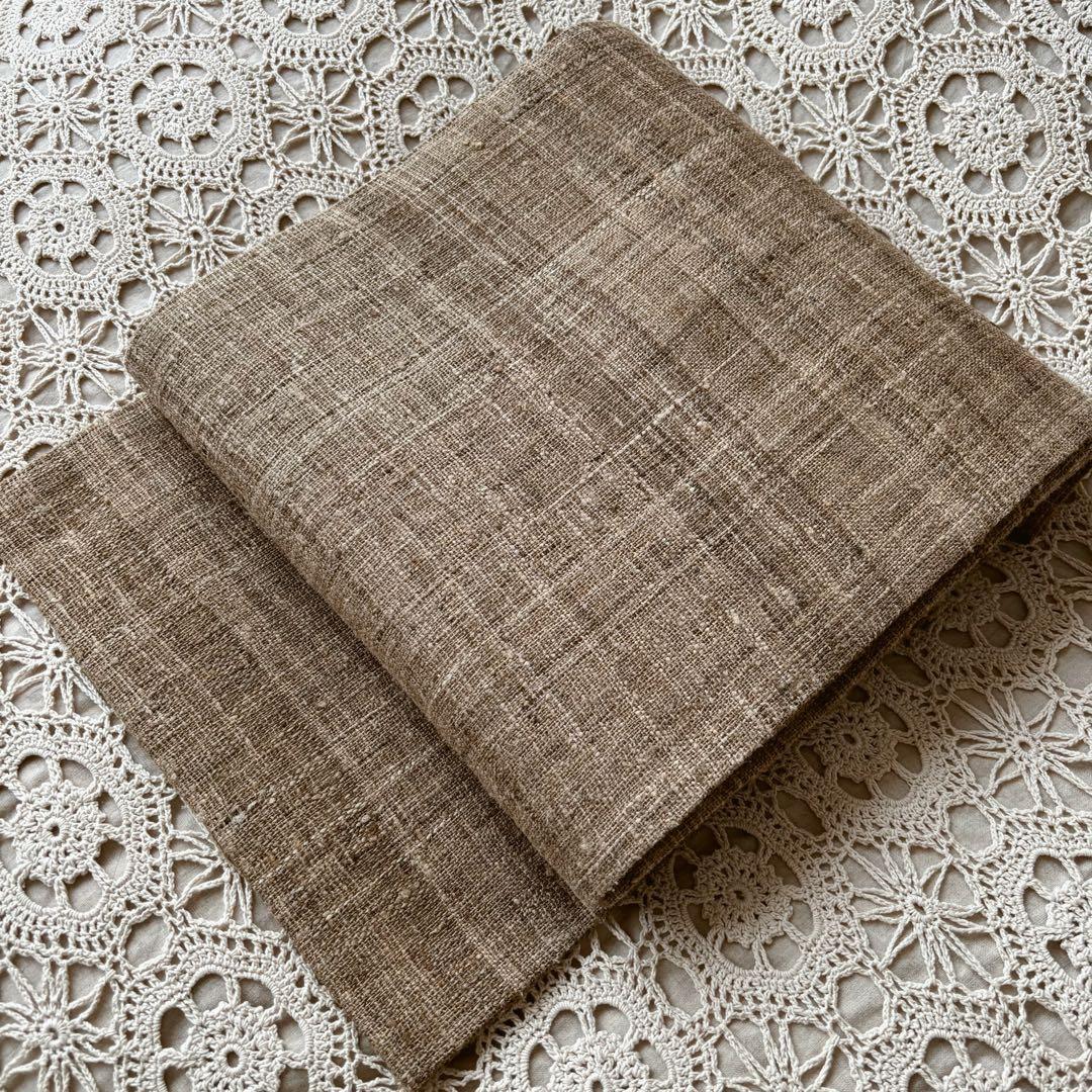 樹木の幹を思わせる焦げ茶色 無地帯 紬帯 信州紬 名古屋帯