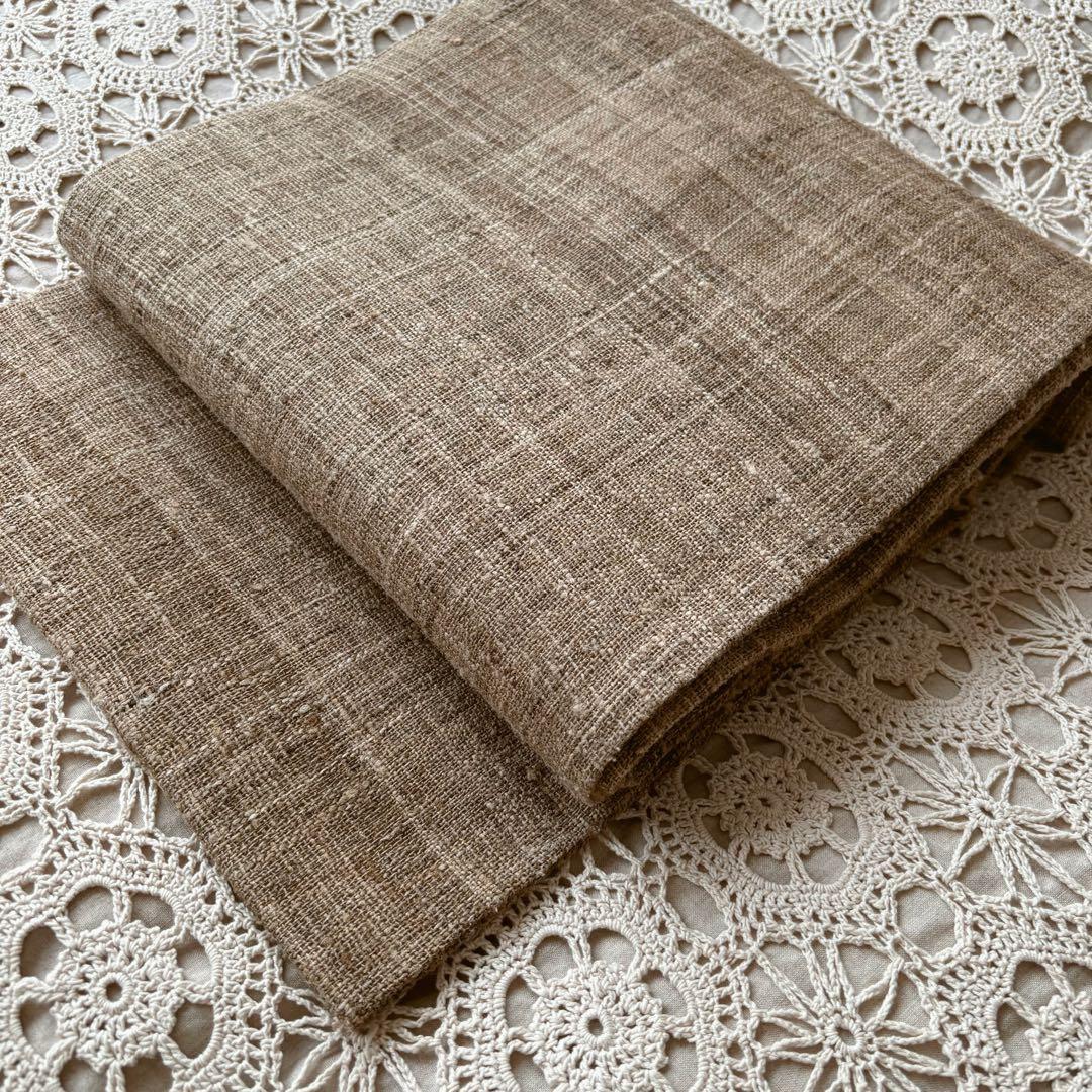 樹木の幹を思わせる焦げ茶色 無地帯 紬帯 信州紬 名古屋帯