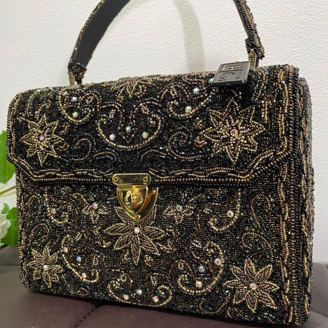 L'oro ロロ ビーズバッグ ターンロック金具 ハンドバッグ アンティーク