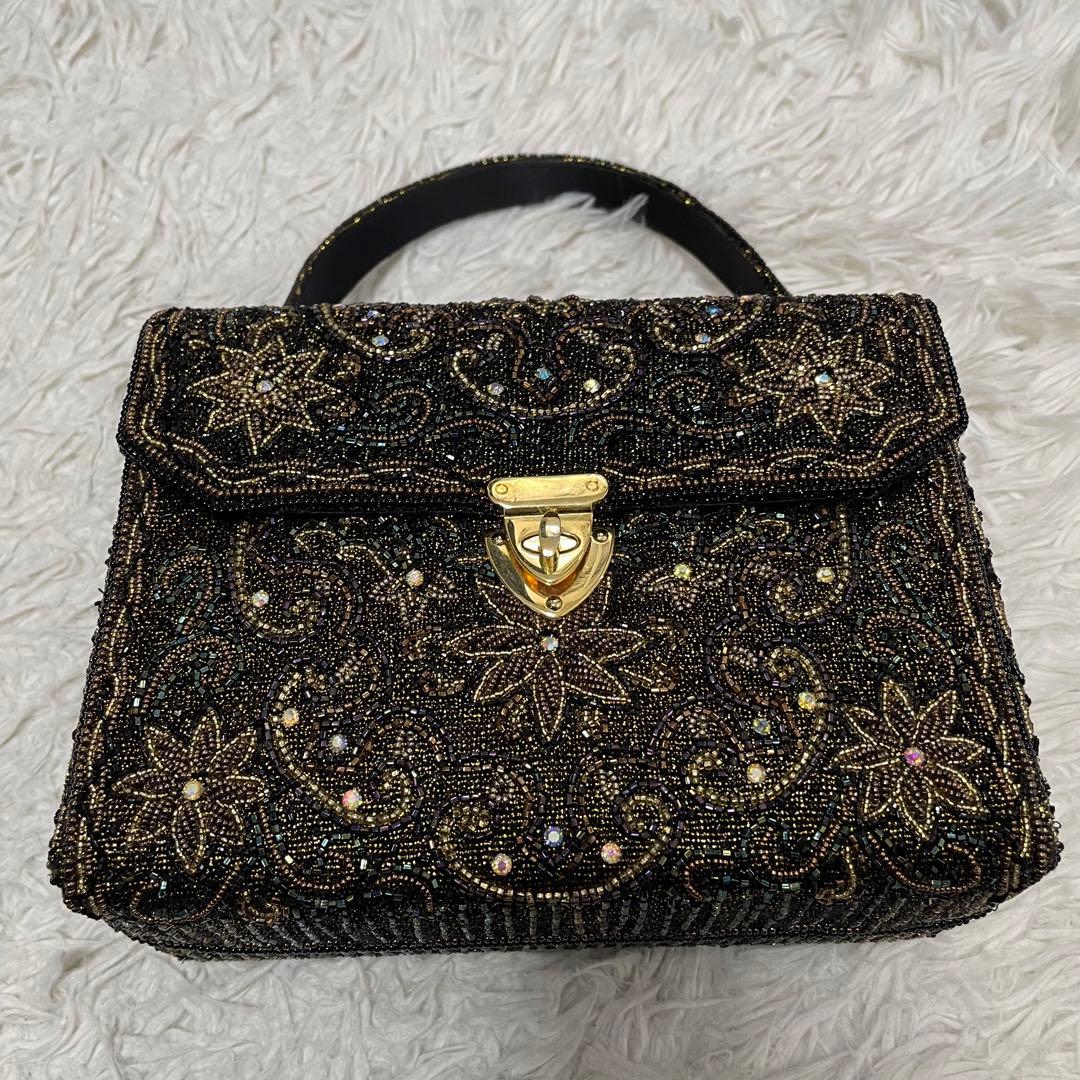L'oro ロロ ビーズバッグ ターンロック金具 ハンドバッグ アンティーク