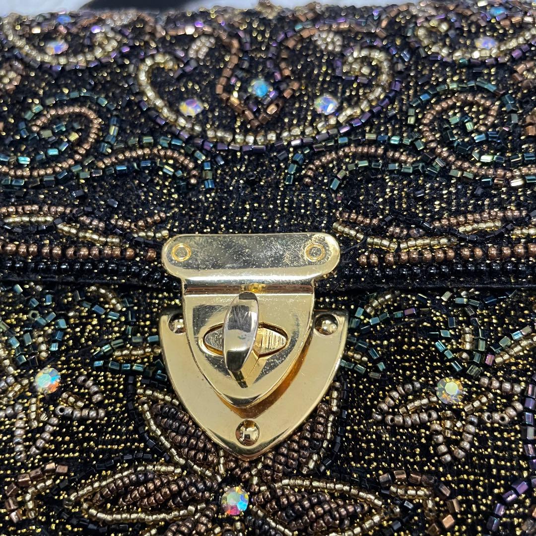 L'oro ロロ ビーズバッグ ターンロック金具 ハンドバッグ アンティーク