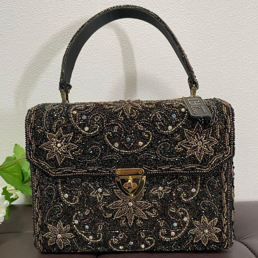 L'oro ロロ ビーズバッグ ターンロック金具 ハンドバッグ アンティーク