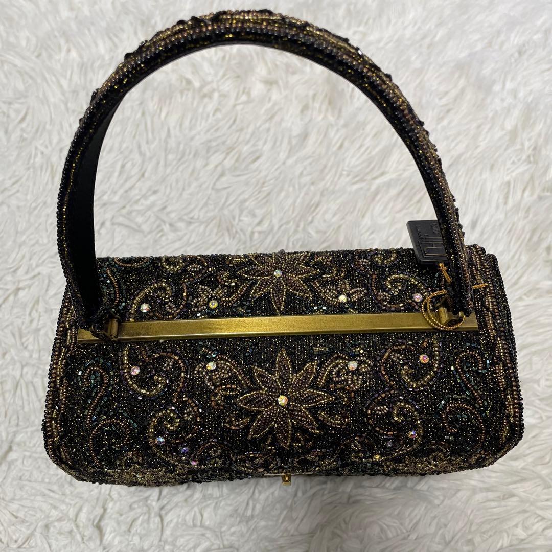 L'oro ロロ ビーズバッグ ターンロック金具 ハンドバッグ アンティーク