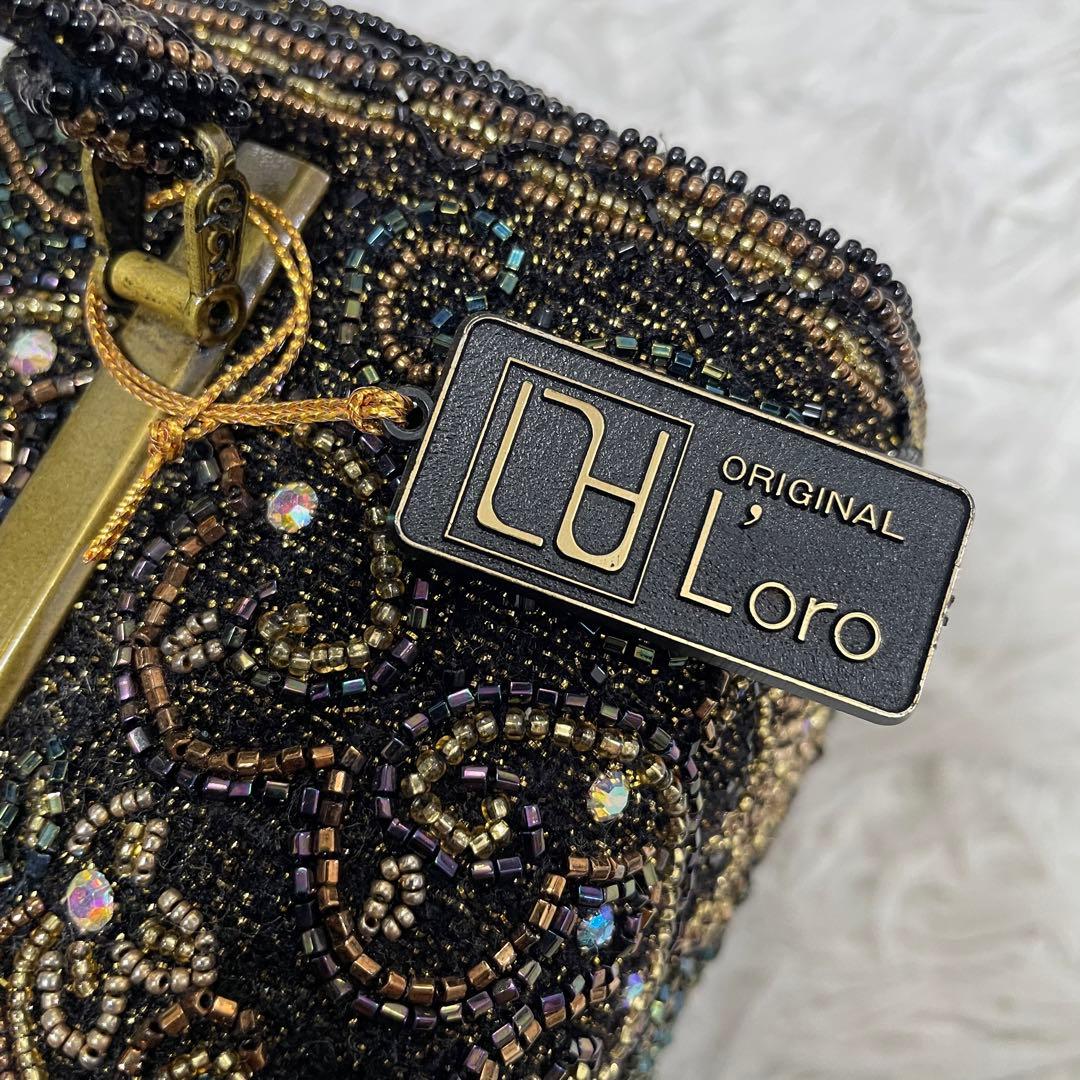 L'oro ロロ ビーズバッグ ターンロック金具 ハンドバッグ アンティーク