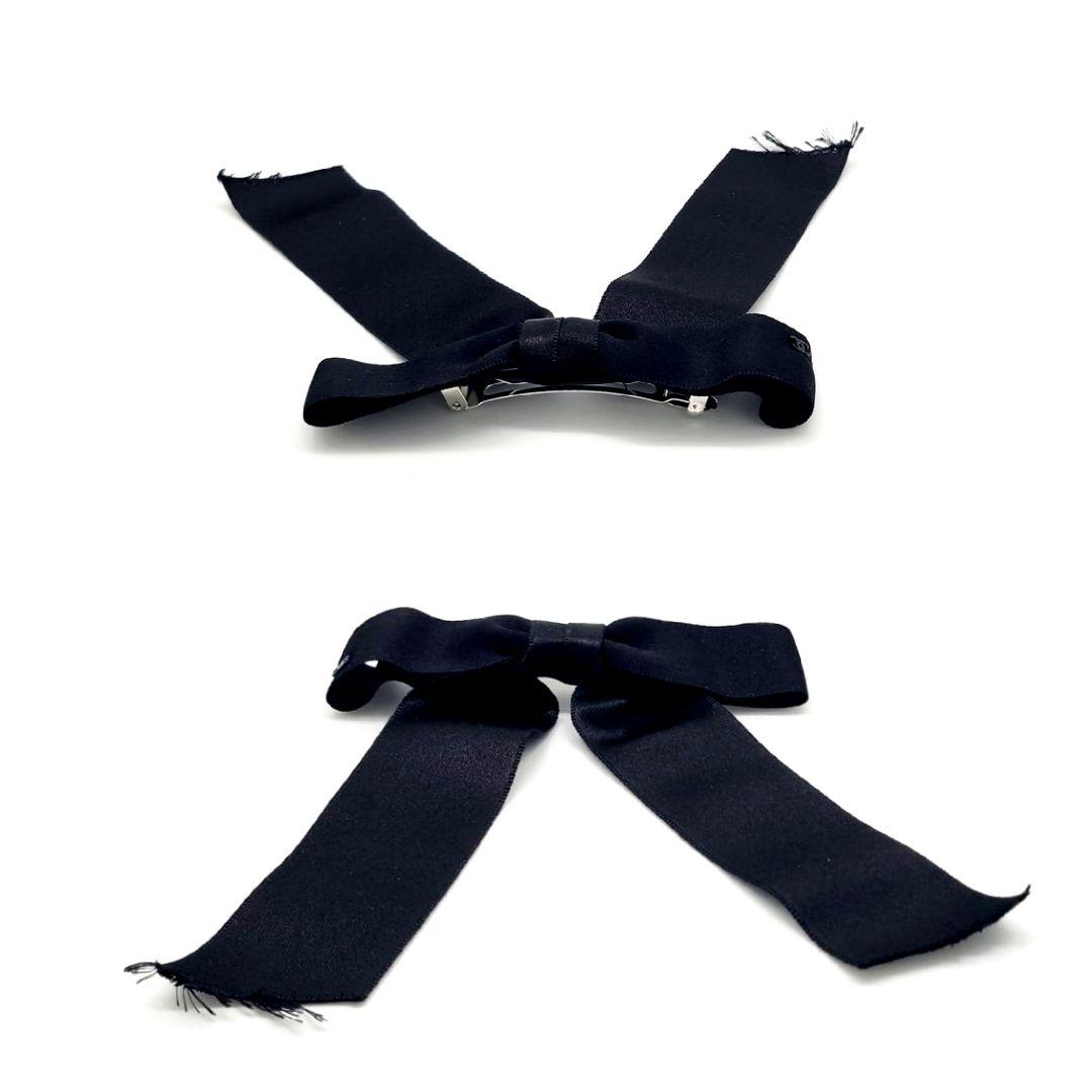 シャネル シルク ココマーク リボン ブラックバレッタ ヘアアクセサリー