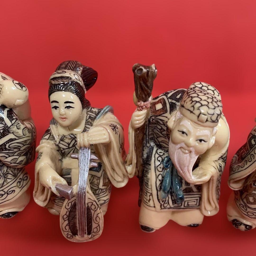 七福神彫刻象牙調の置物　7体セット