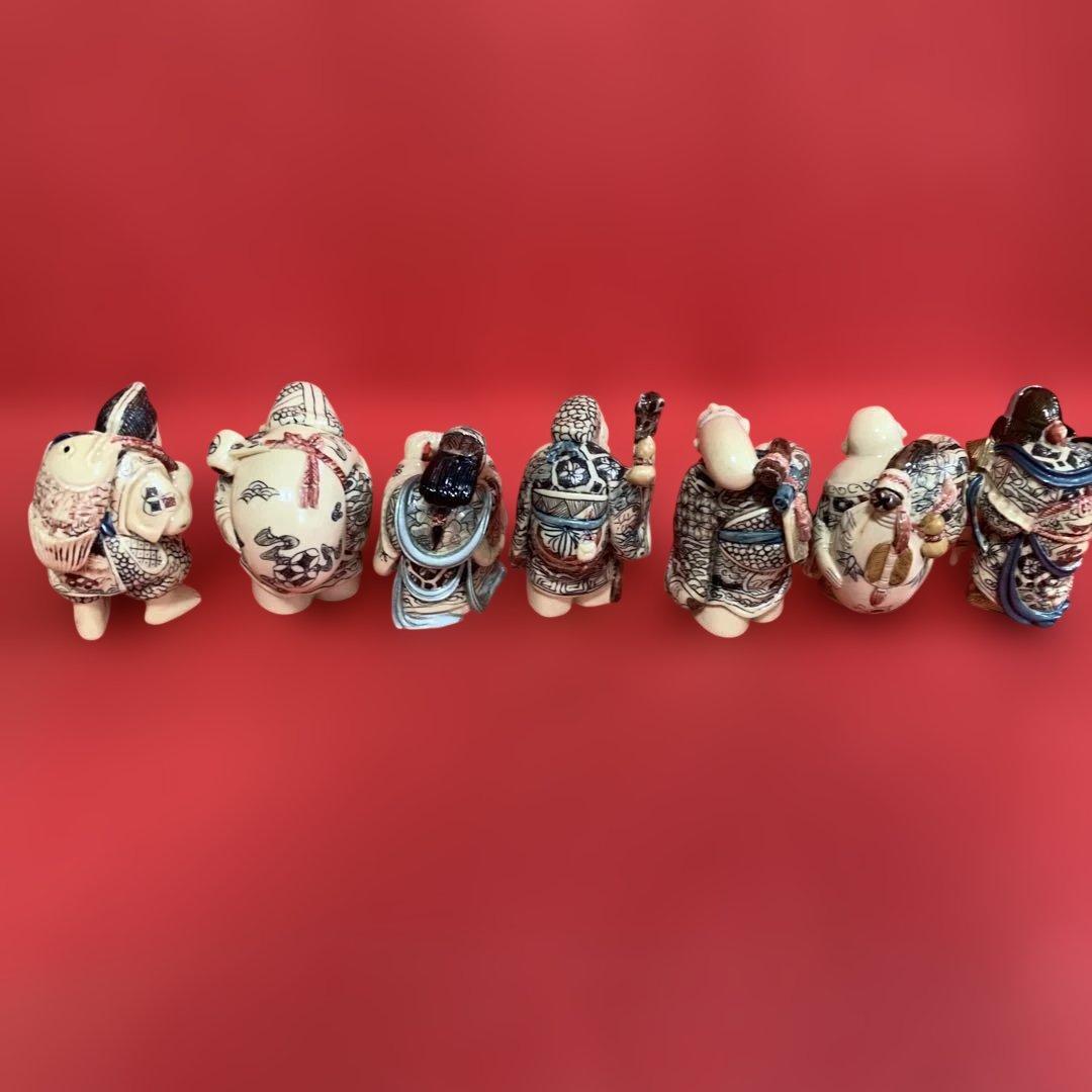 七福神彫刻象牙調の置物　7体セット