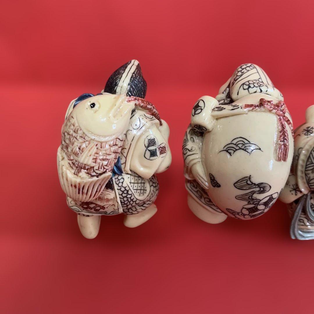 七福神彫刻象牙調の置物　7体セット