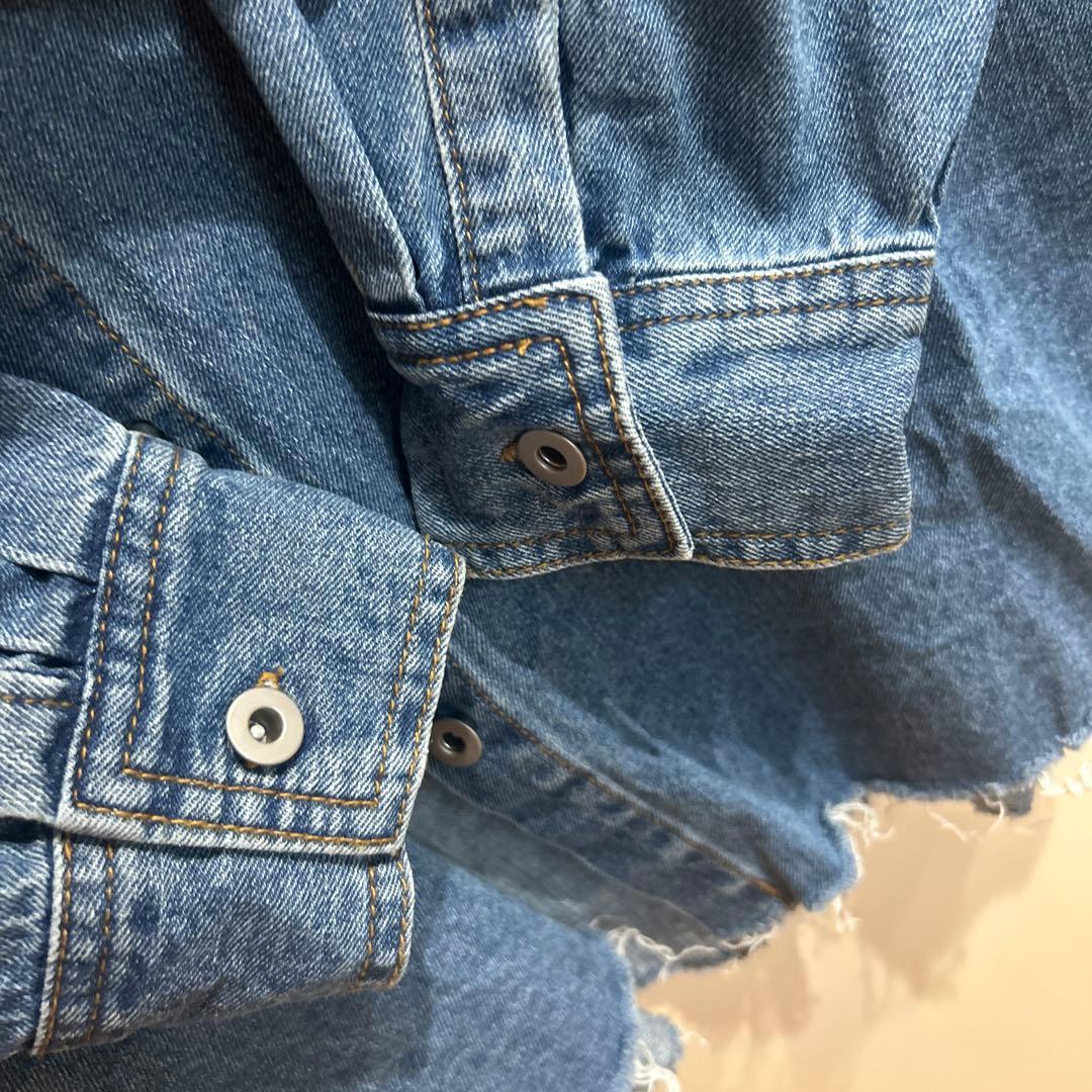 あんこ　ドゥドゥ　人気カラー　ダメージデニムシャツ ブルー