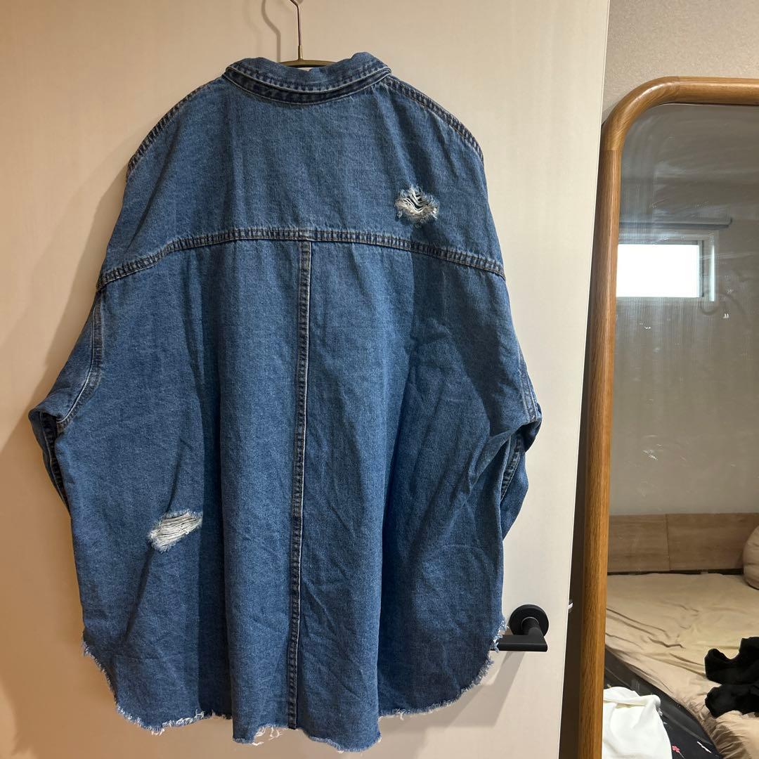 あんこ　ドゥドゥ　人気カラー　ダメージデニムシャツ ブルー