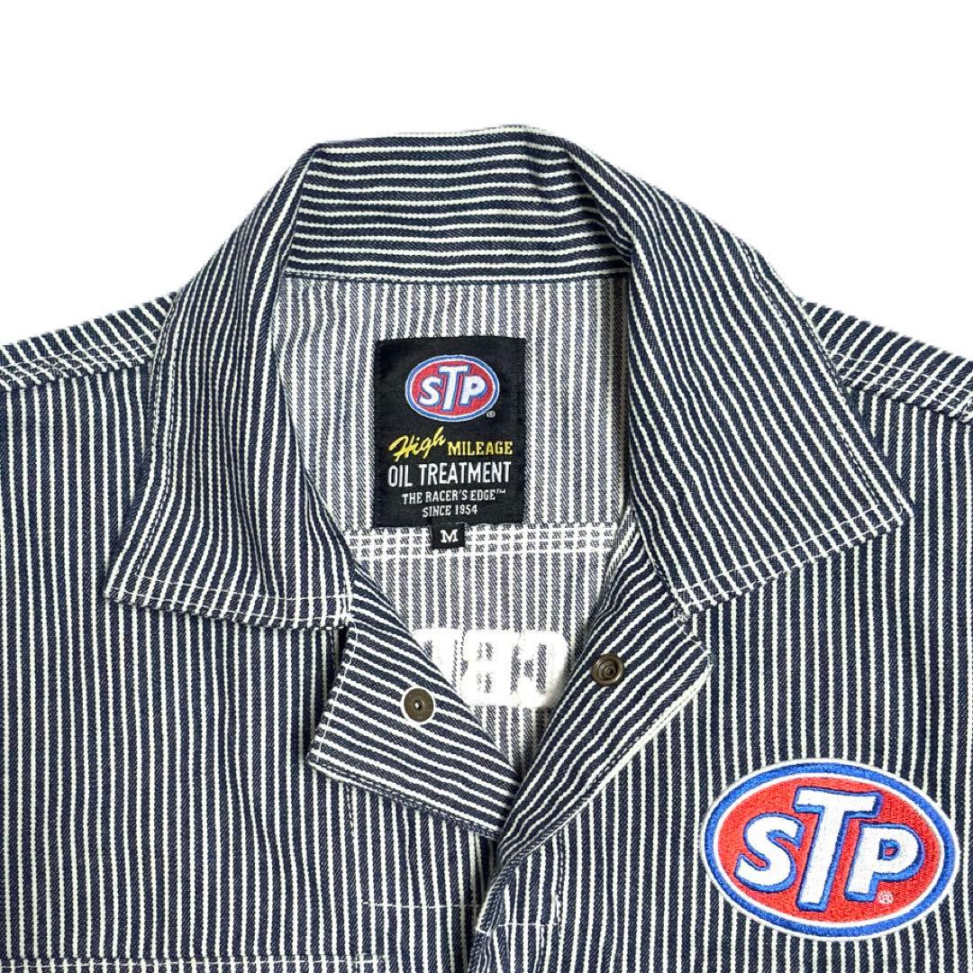 【超美品】STP（エスティーピー）刺繍ロゴ ヒッコリーカバーオール 長袖ツナギ