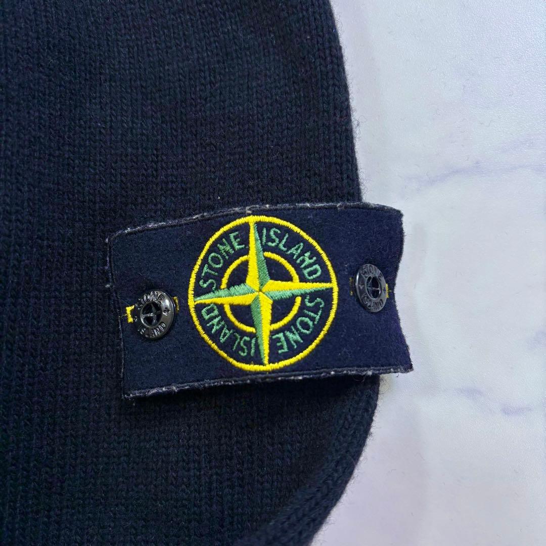 美品 ストーンアイランド 肩バッジ付 ニットブルゾン カーディガン XL 黒