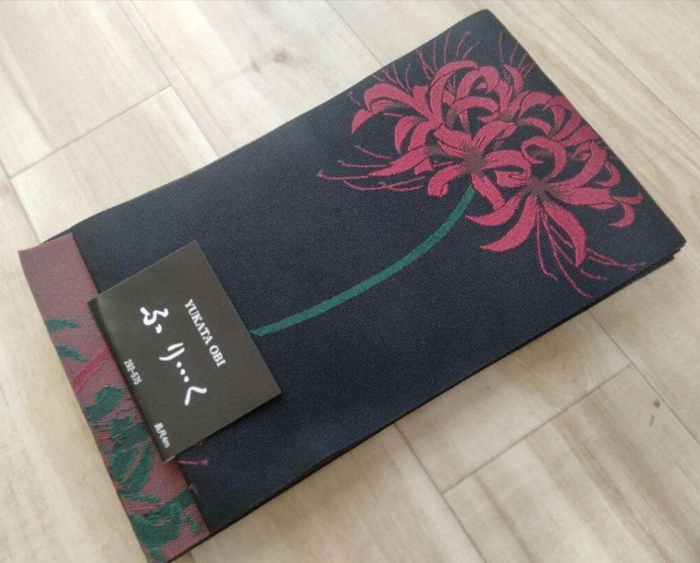 【日本製帯】 上品彼岸花◆曼珠沙華柄古典半幅帯◆純浴衣帯＆着物帯に★ 新品