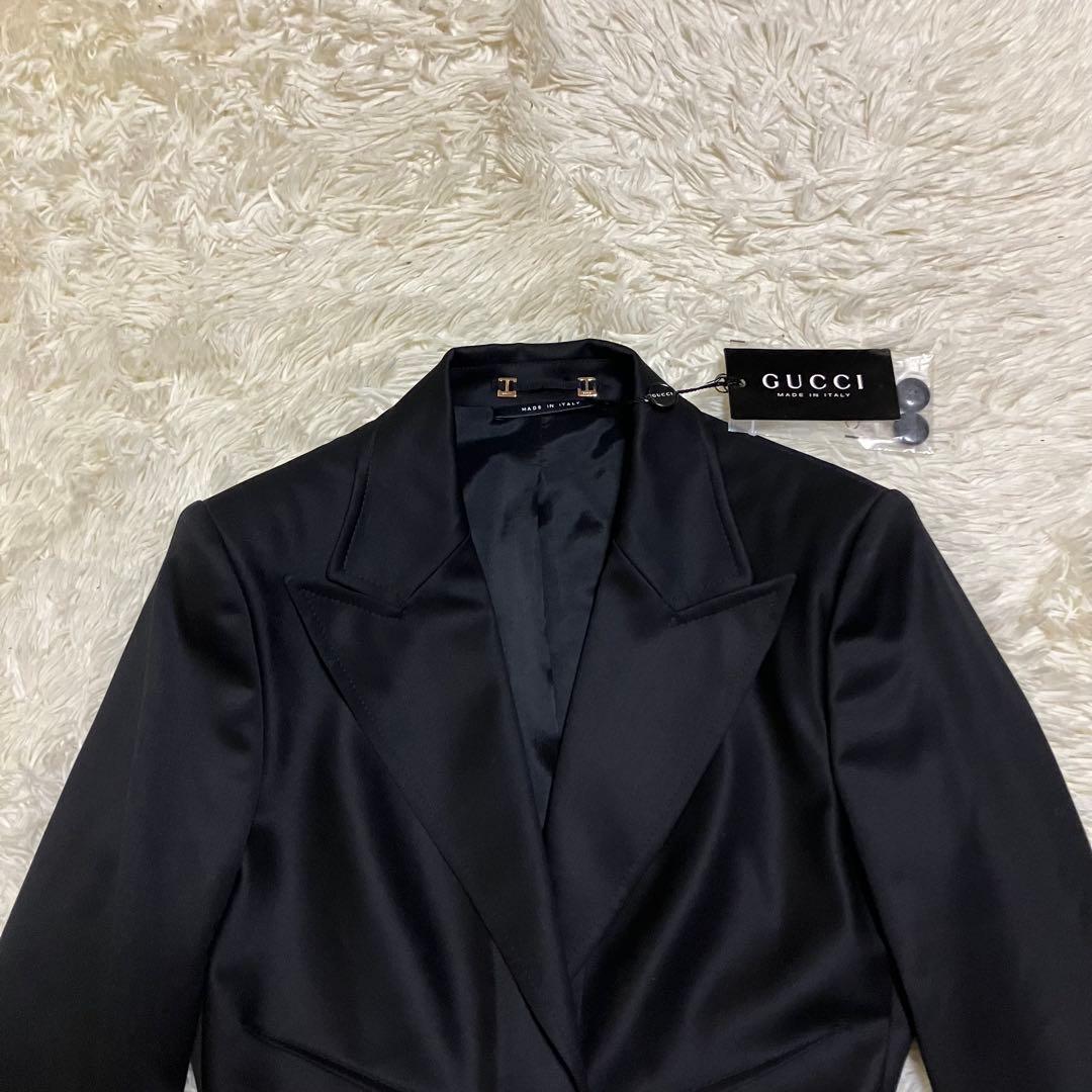 未使用　グッチ　ギャザー　デザイン　テーラード　ジャケット　ブラック