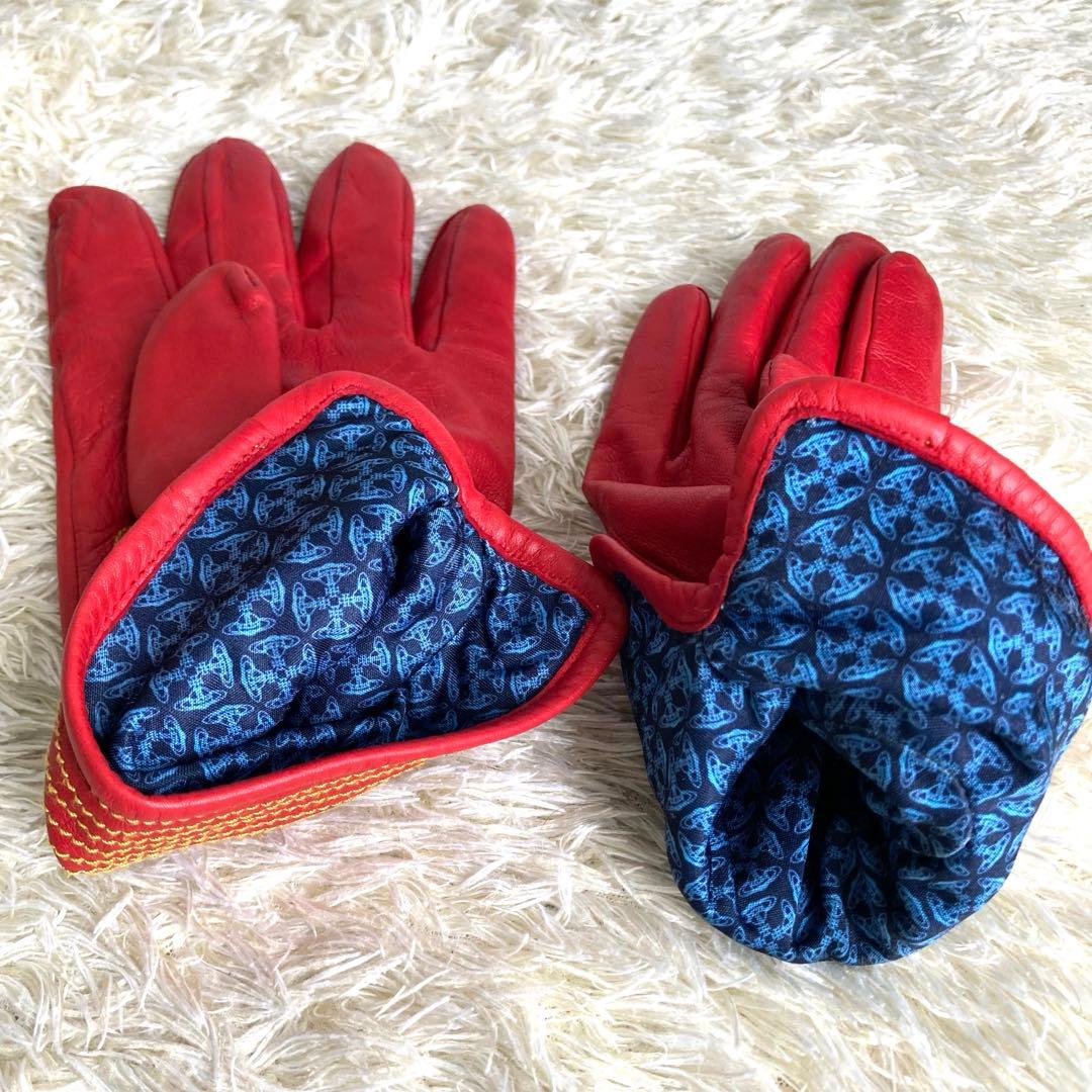 【✨美品】ヴィヴィアンウエストウッド 手袋 羊革 ラムレザー オーブ 赤