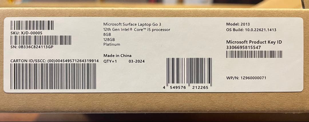 【新品・未使用】Microsoft Surface Laptop Go3