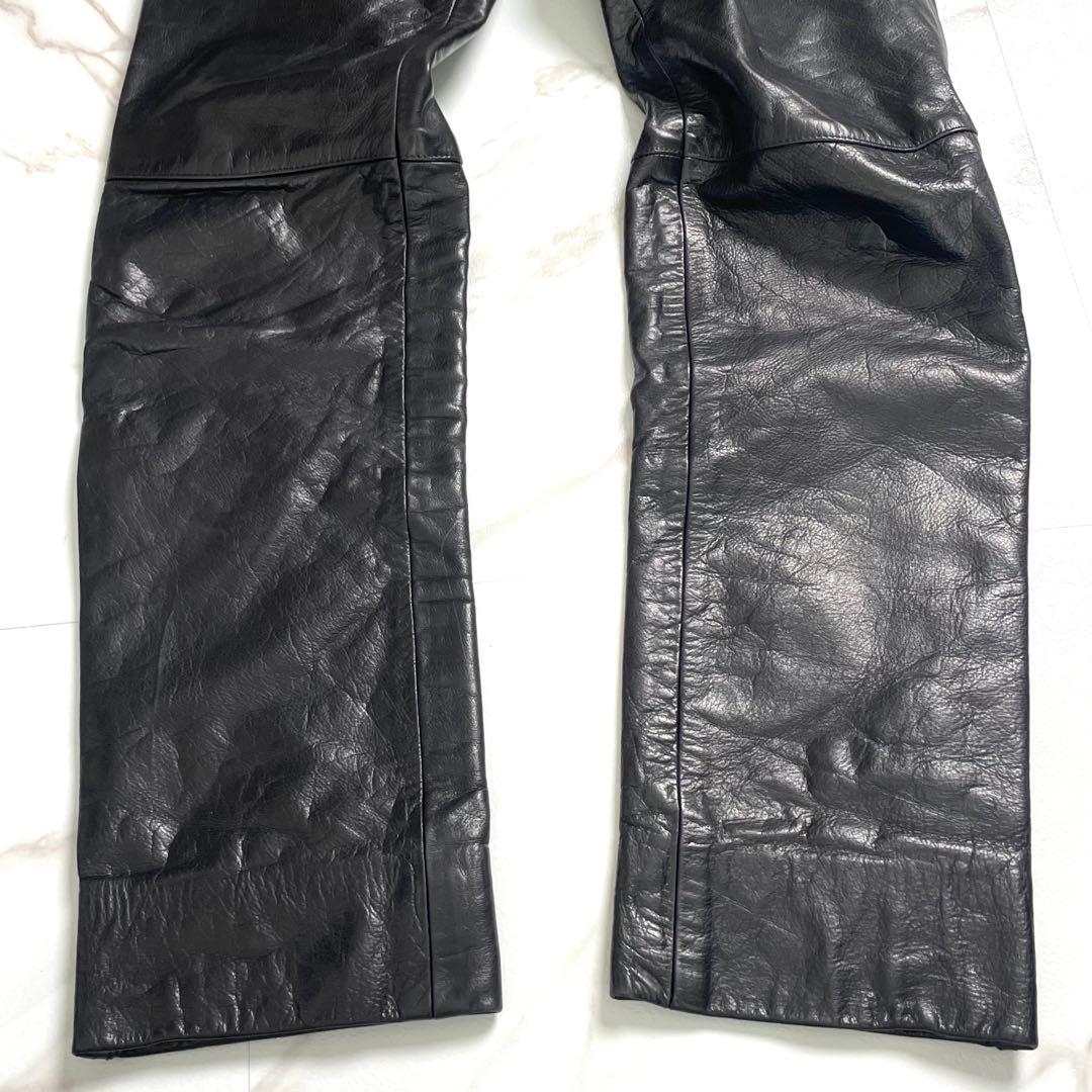 入手困難✨ RRL ダブルアールエル 三つ星 レザーパンツ バイク ブラック