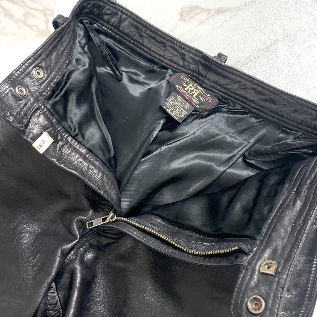 入手困難✨ RRL ダブルアールエル 三つ星 レザーパンツ バイク ブラック