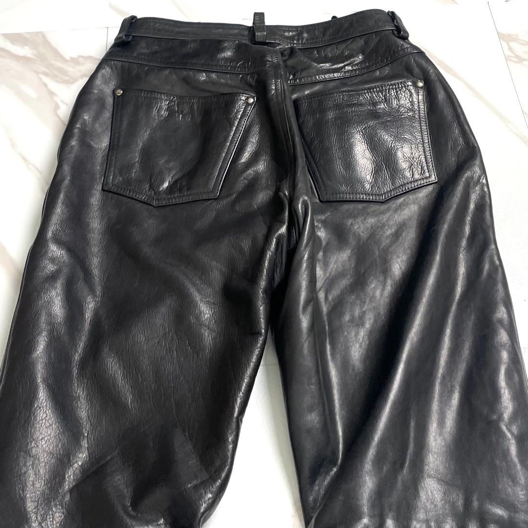 入手困難✨ RRL ダブルアールエル 三つ星 レザーパンツ バイク ブラック