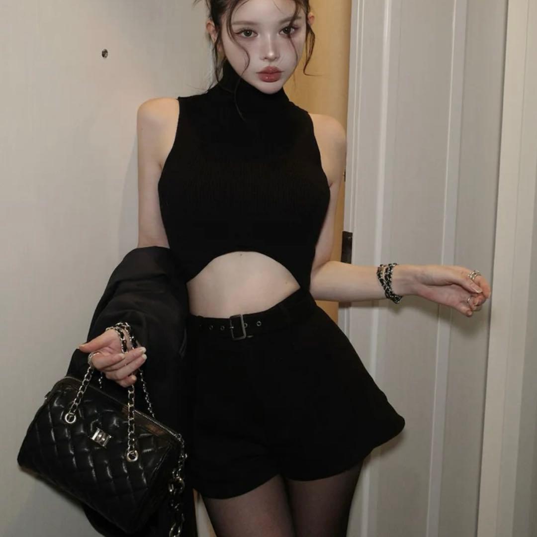 Darich サイドスリットハイウエストショートパンツ ブラック