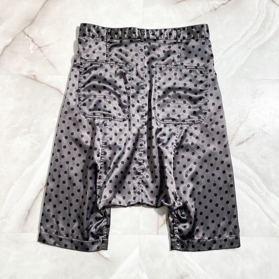 A17262 美品 コムデギャルソン ドット柄 サテンサルエルハーフパンツ 銀