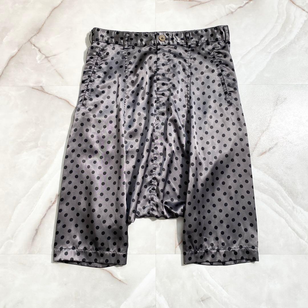 A17262 美品 コムデギャルソン ドット柄 サテンサルエルハーフパンツ 銀