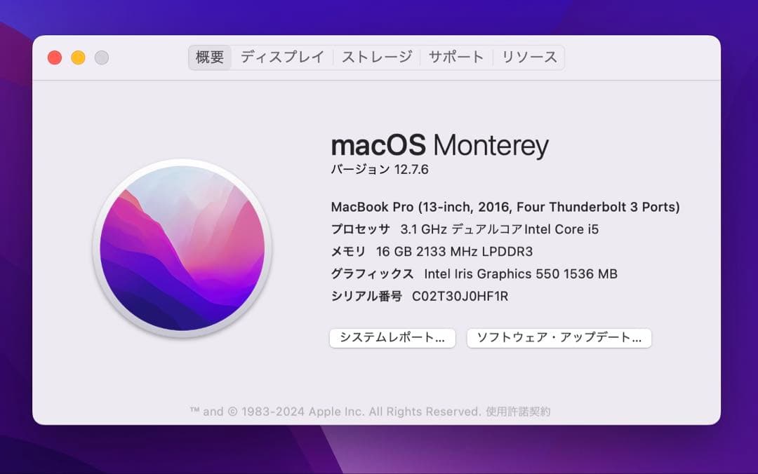 MacBook本体 MacBook Pro 13 2016 Touch Bar i5/16/500