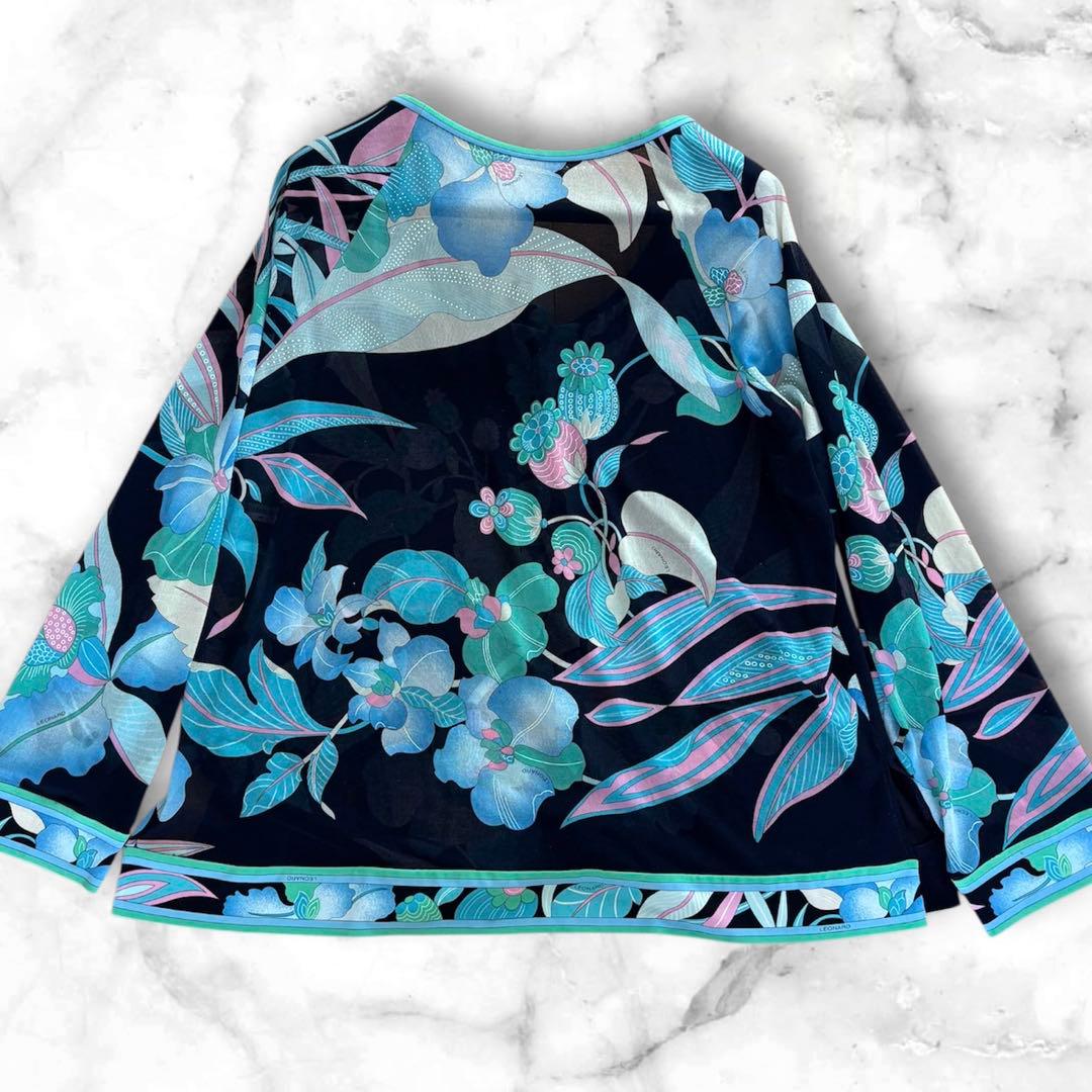 極美品✨LEONARD レオナール シアー 花柄 ブラウス ネイビー 42