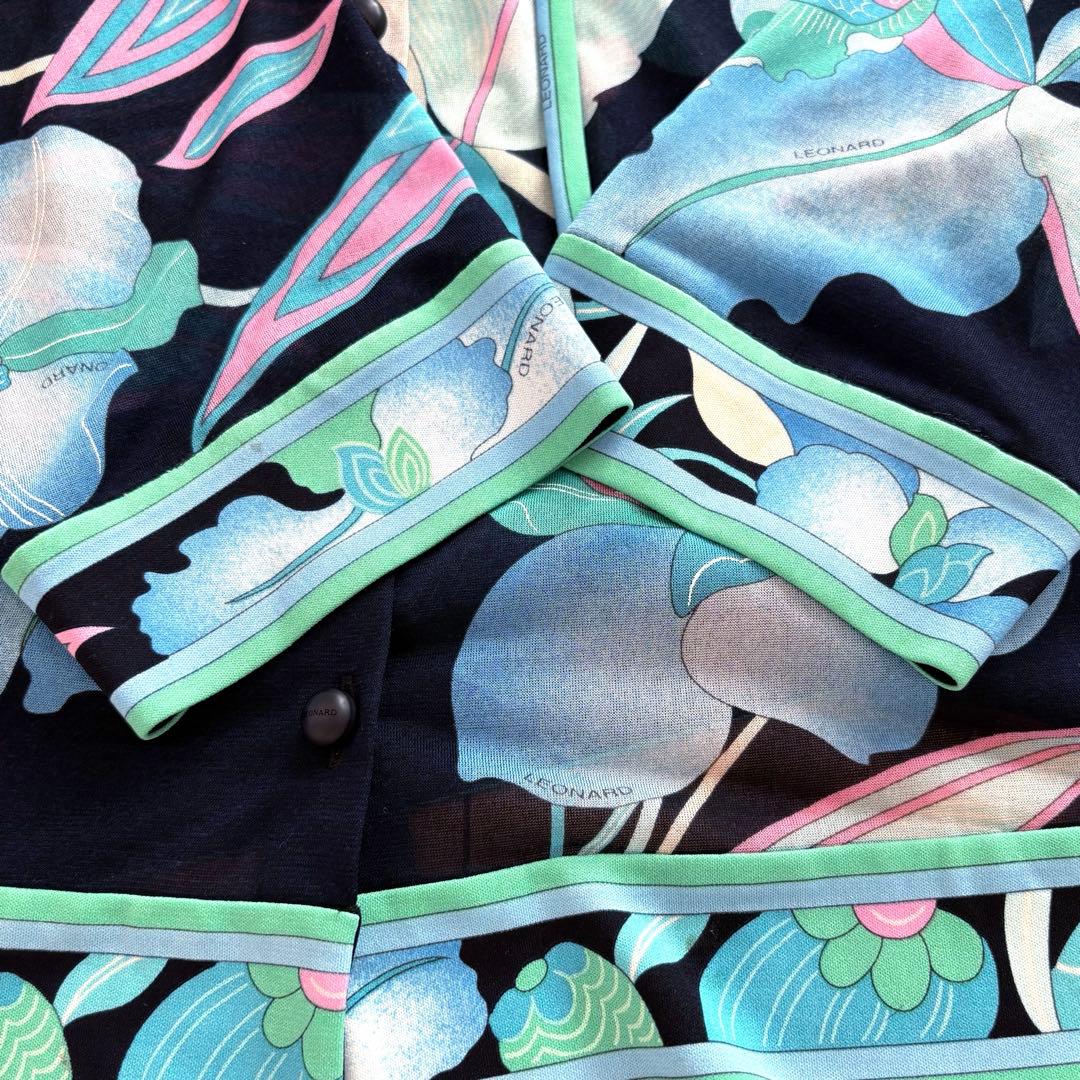 極美品✨LEONARD レオナール シアー 花柄 ブラウス ネイビー 42