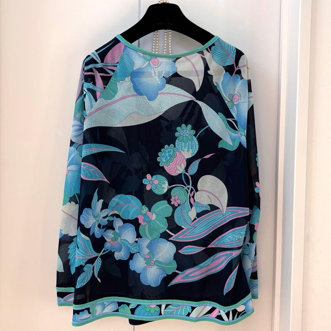 極美品✨LEONARD レオナール シアー 花柄 ブラウス ネイビー 42