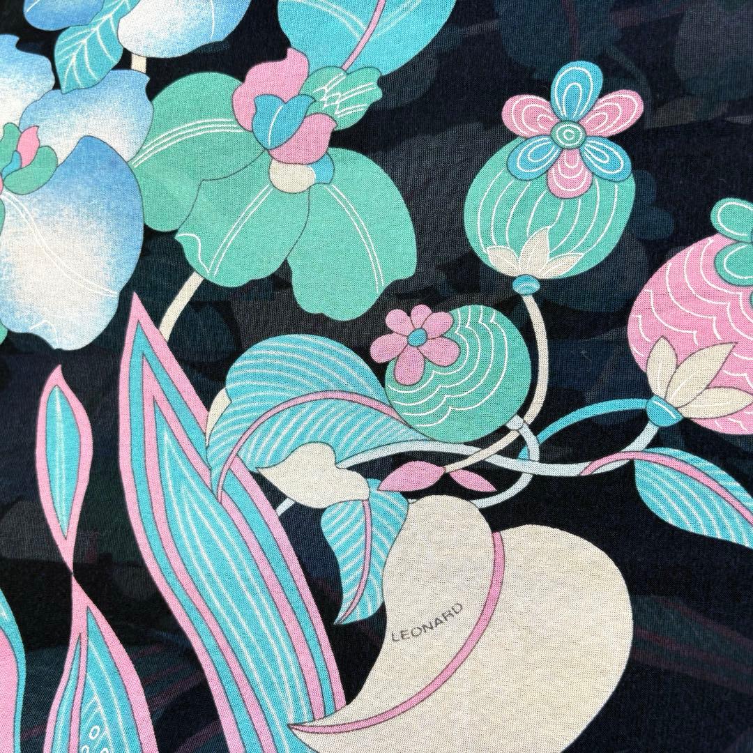 極美品✨LEONARD レオナール シアー 花柄 ブラウス ネイビー 42