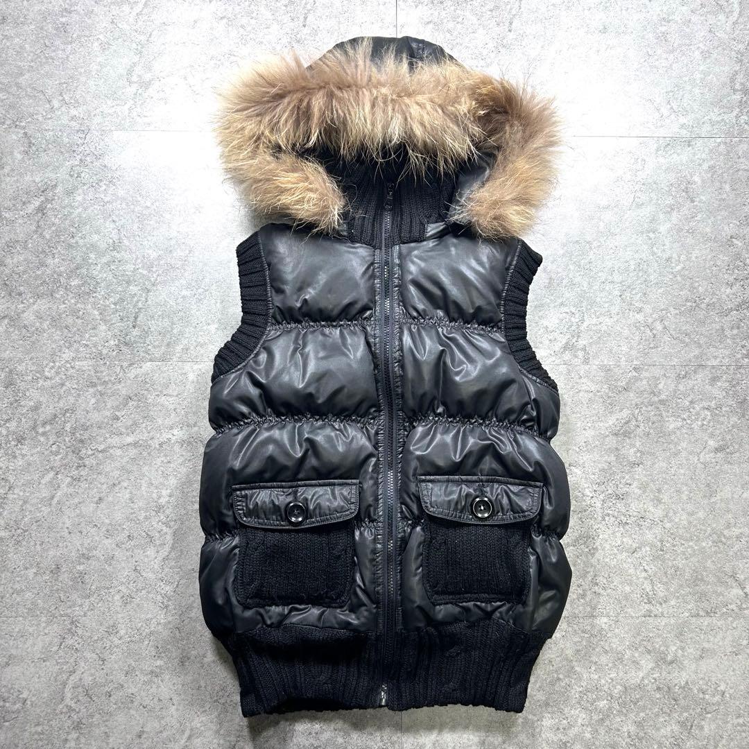 00s【archive】ファーダウンベスト/Y2K/光沢/opium/お兄系/黒