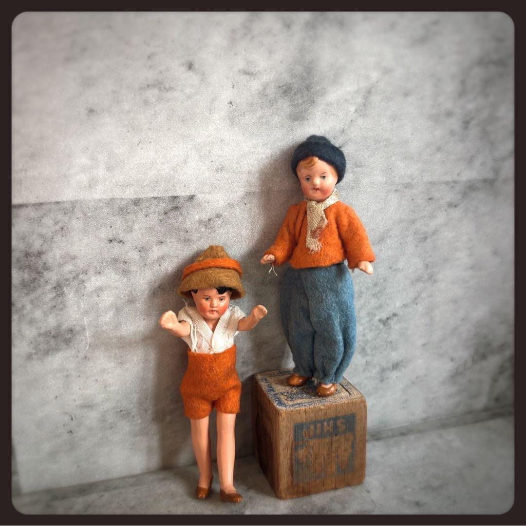 ヴィンテージ 小さな兄妹のビスクドール　２体セット ドールハウスドール