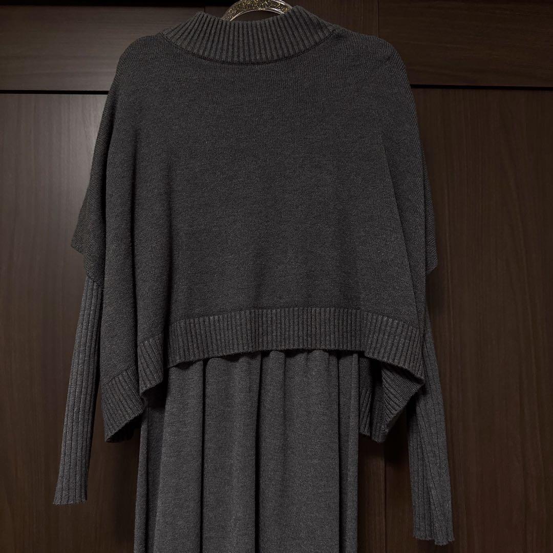 ニットベスト＆ワンピース レイヤードセット リボン ダークグレー マタニティ