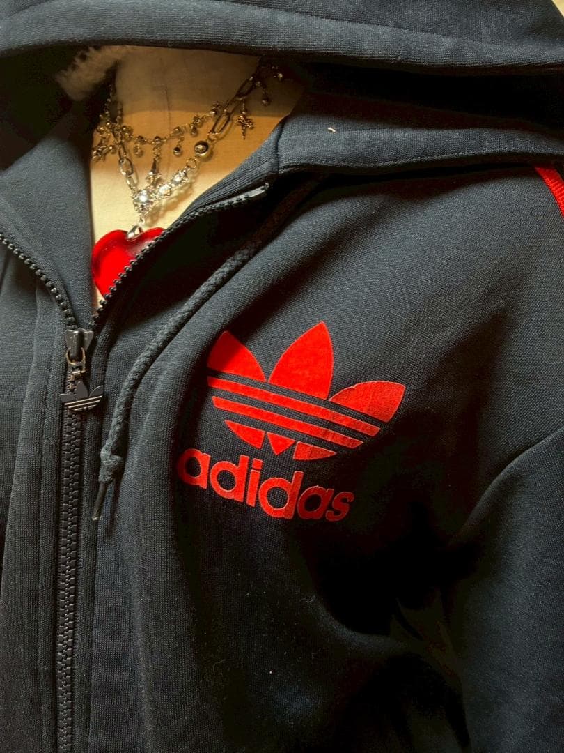 激レア90s adidasトレフォイルフロッキーパーカーy2kグランジ平成ギャル