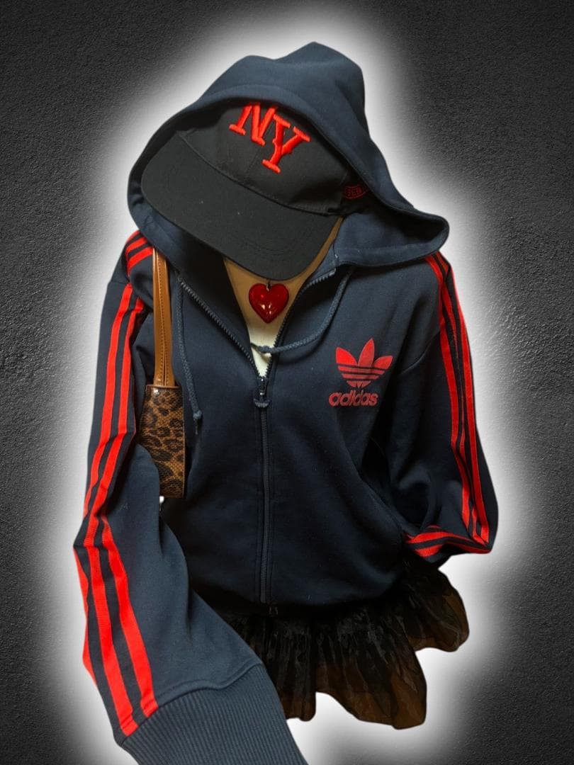 激レア90s adidasトレフォイルフロッキーパーカーy2kグランジ平成ギャル