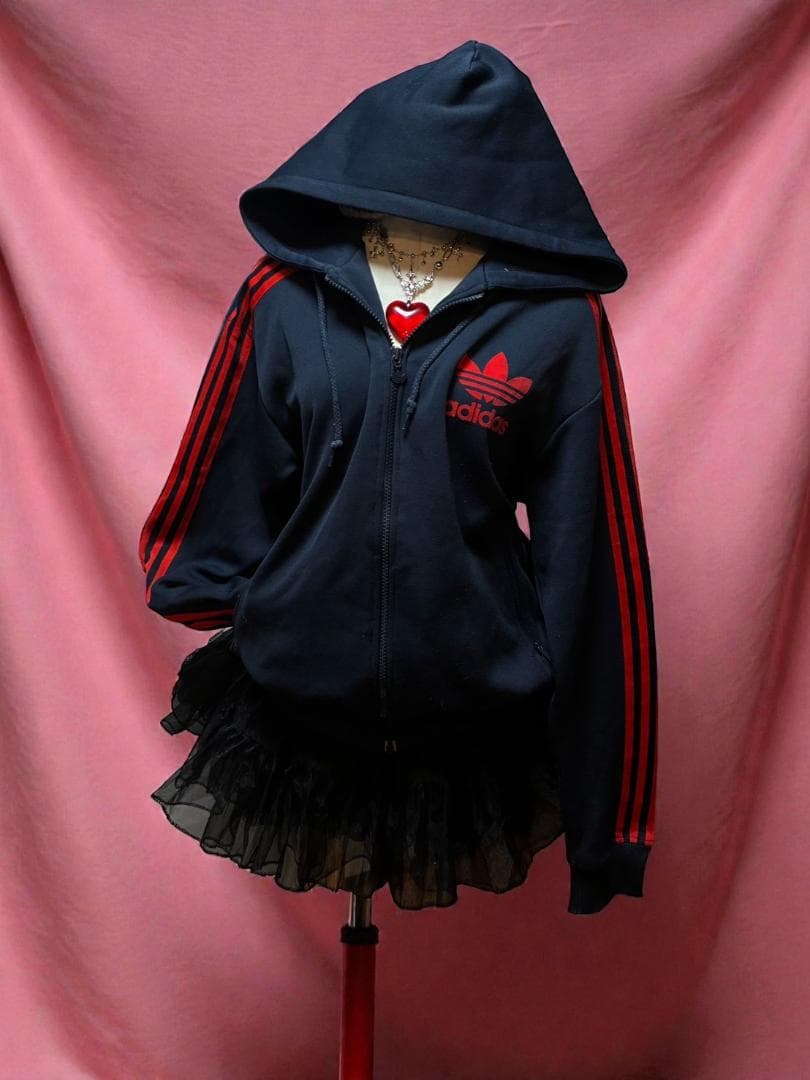 激レア90s adidasトレフォイルフロッキーパーカーy2kグランジ平成ギャル