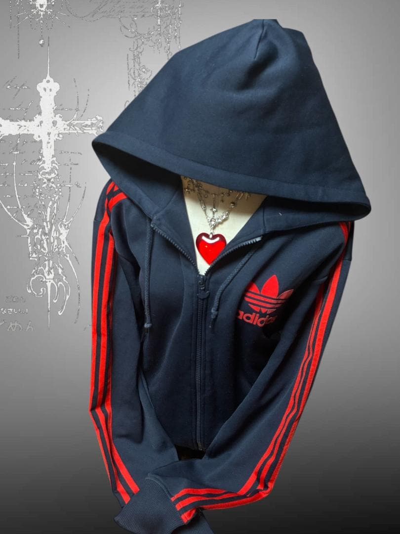 激レア90s adidasトレフォイルフロッキーパーカーy2kグランジ平成ギャル