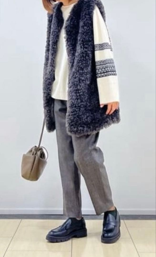 【美品】L'EQUIPE シープファーロングジレ チャコール完売品