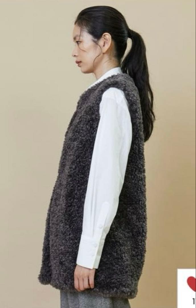 【美品】L'EQUIPE シープファーロングジレ チャコール完売品