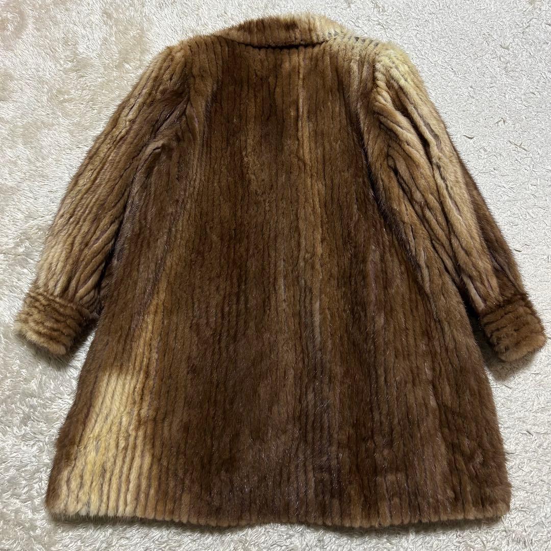 サガミンク 毛皮コート ブラウン系 LLサイズ ロング丈 ペイズリー裏地