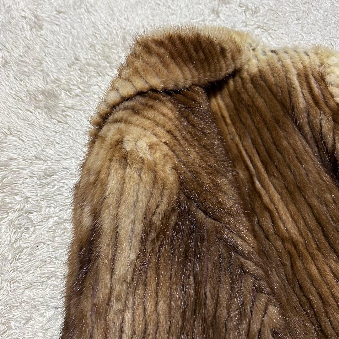 サガミンク 毛皮コート ブラウン系 LLサイズ ロング丈 ペイズリー裏地