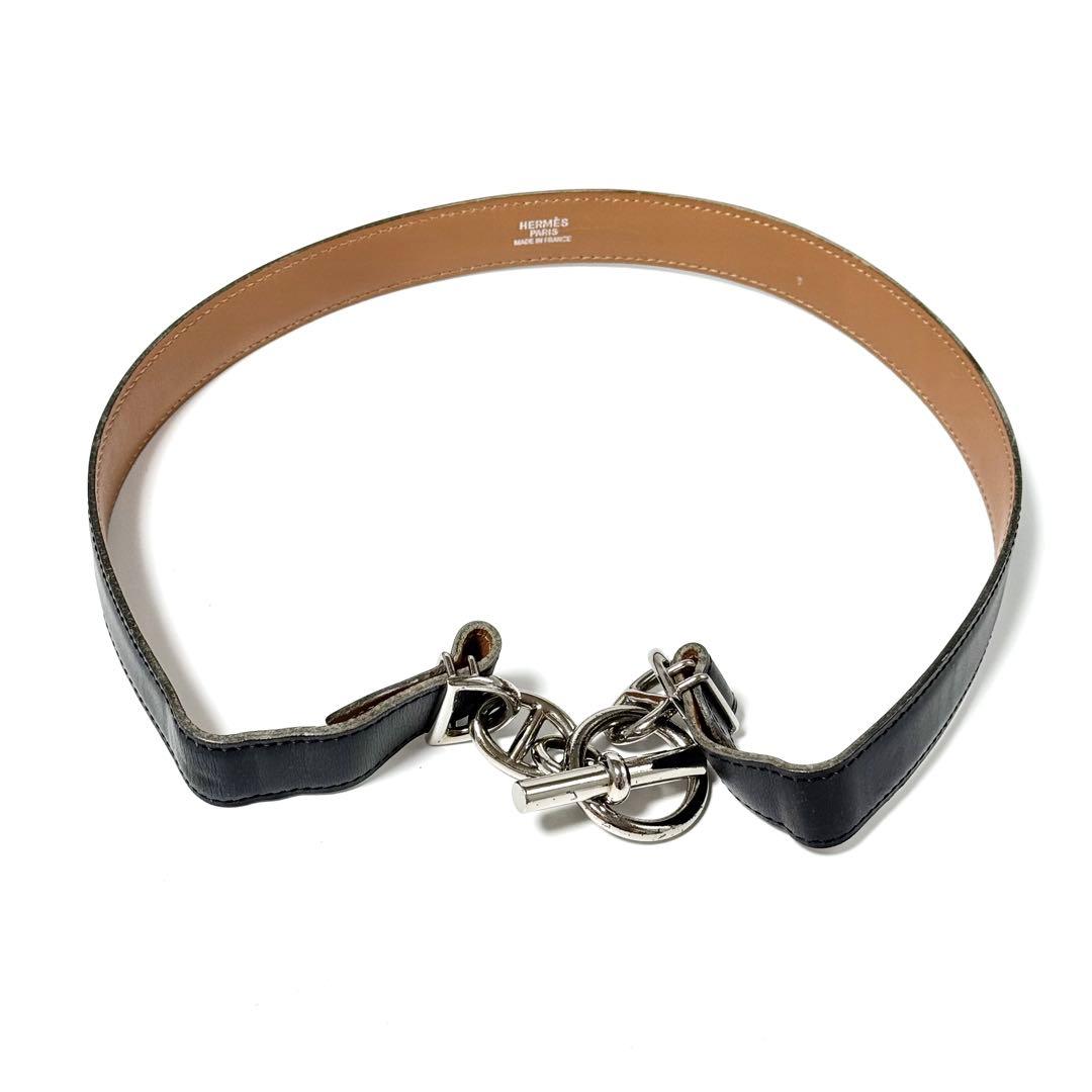 希少 HERMES エルメス マルジェラ期 ベルト シェーヌダンクル レザー 黒