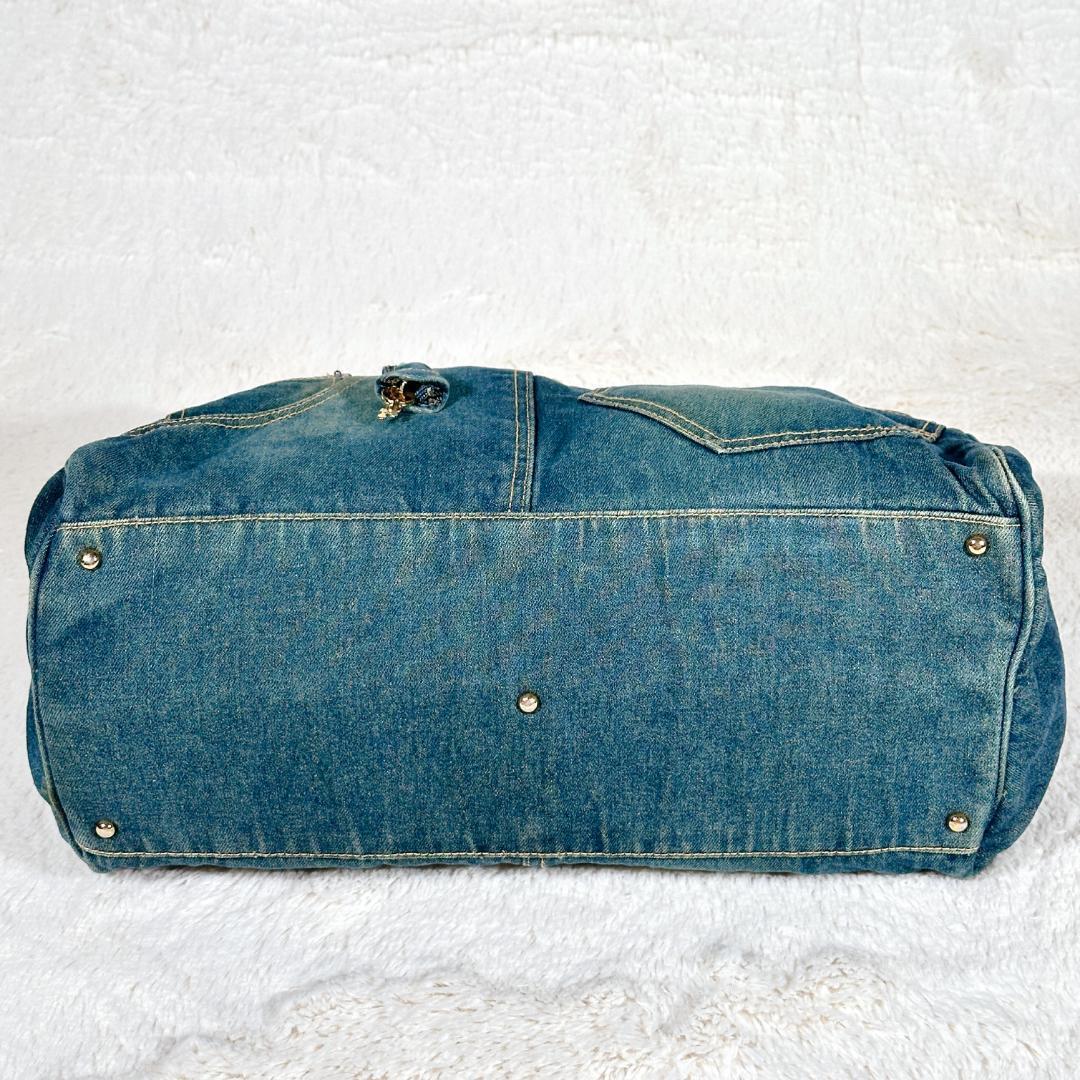 デニム ハンドバッグ ベルト リメイク ジーンズ 豹柄 鍵付 南京錠