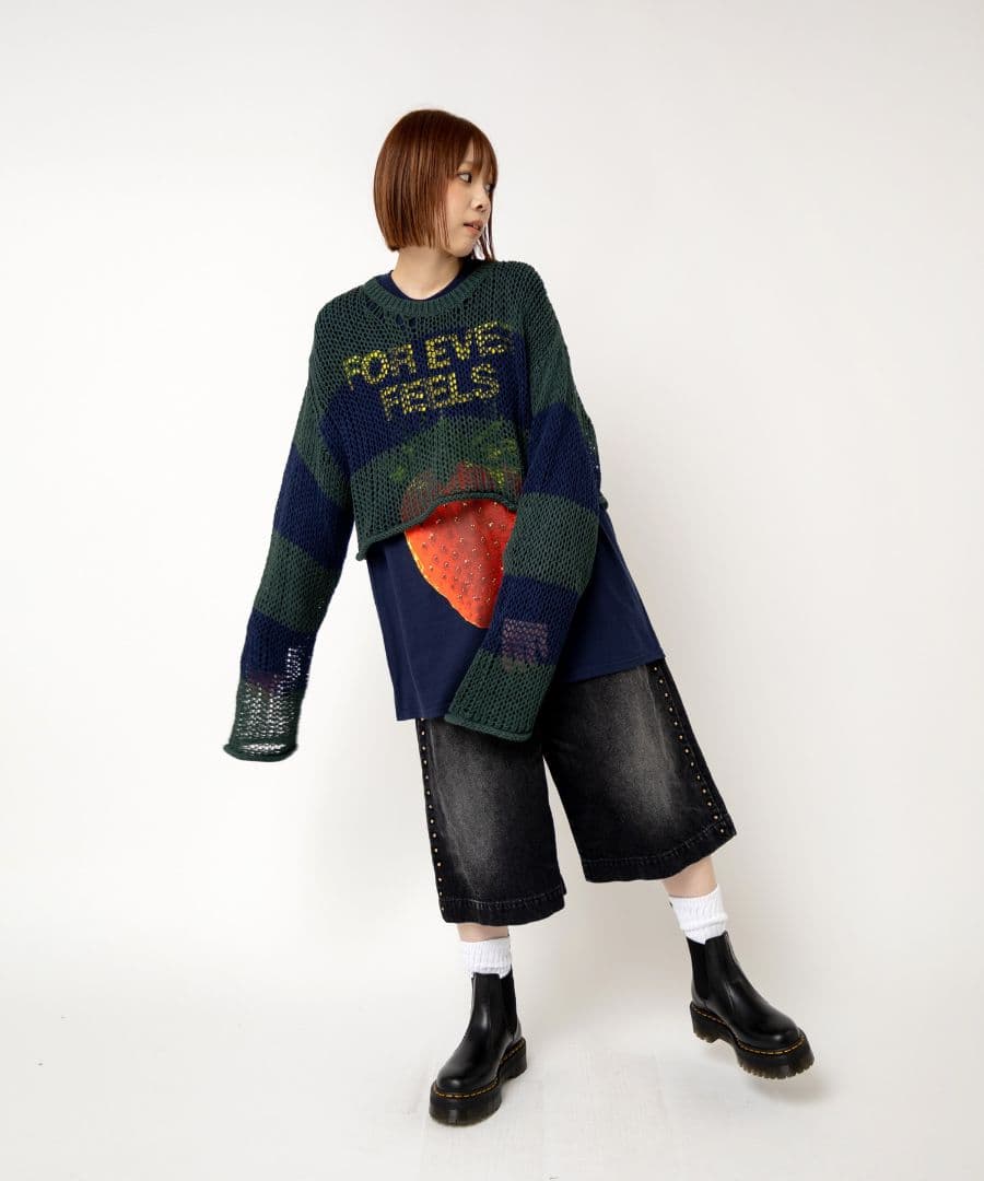 お値下げ最終今季RNA★スタッズラインルーズカットレングスパンツ