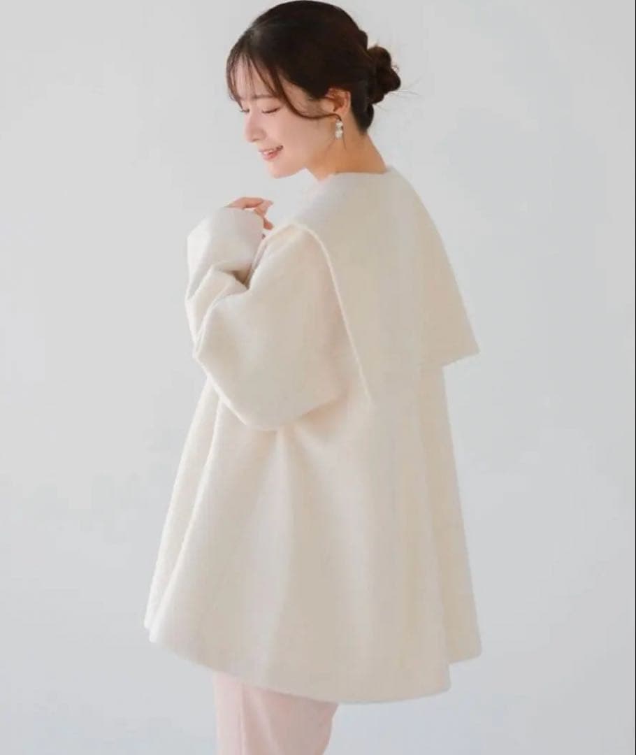 Fitmore　ビッグカラーウールライクシャギーコート　アイボリー